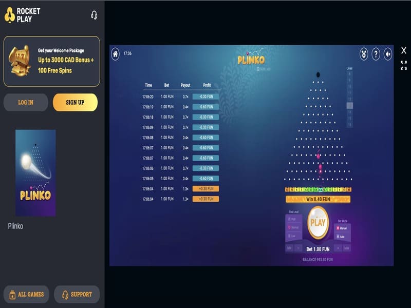 RocketPlay Casino and the Plinko game